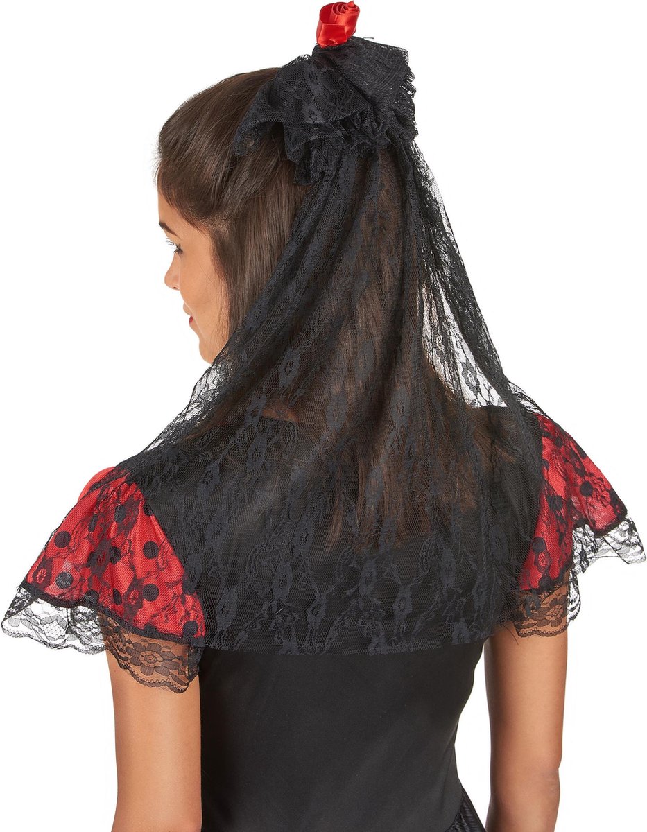 ESPA - Spaanse sluier met rode roos - Accessoires > Haar accessoire